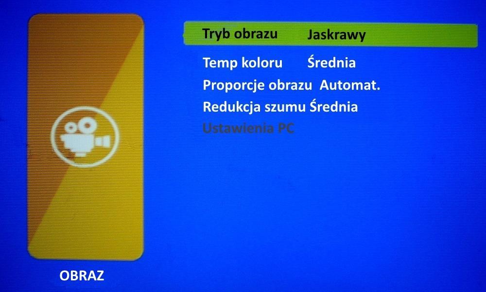 7. Menu urządzenia 7.1 Obraz Naciśnij przycisk MENU na urządzeniu lub na pilocie. Pierwszym ekranem ustawień jest Obraz.
