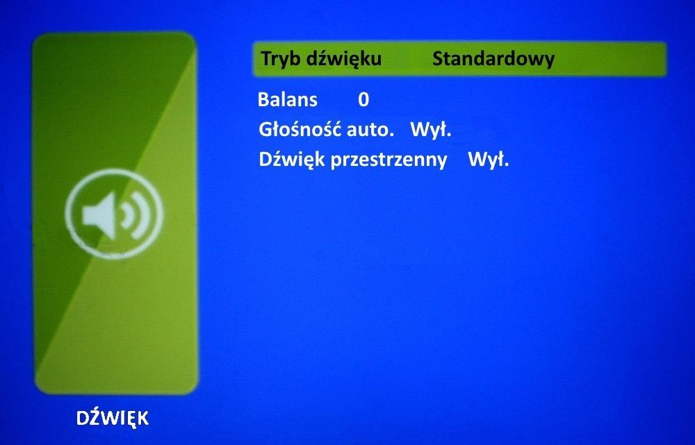 PC. 7.2 Dźwięk Naciśnij przycisk MENU na urządzeniu lub na pilocie i raz W prawo. Drugim ekranem ustawień jest Dźwięk.