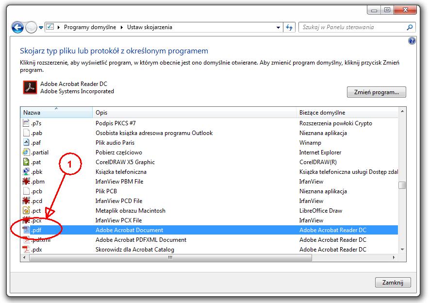 Rysunek 30-16 Lista rozszerzeń plików w systemie Windows 7.