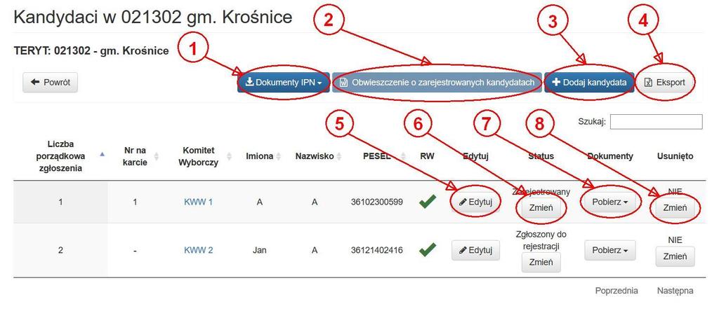 Rysunek 12-2 Przykładowy ekran z listą kandydatów na WBP.