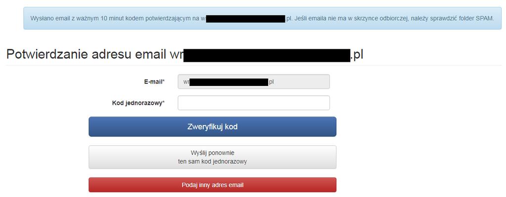 wpisania kodu jednorazowego W skrzynce odbiorczej poczty, której