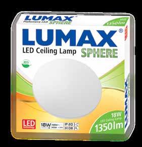 LO1821N Sphere LED 18 W 20 1350 lm 200V-240V 4000 K >0,5 A+ ø 330x55 LO1241DS Sphere LED z mikrofalowym sensorem 12 W 44 650 lm 200V-240V 3000 K A+ ø 255x90 LO1241NDS Sphere LED z mikrofalowym
