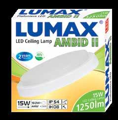 LUMAX AMBID II Plafoniery LED 30 000 h >20 000 15 kwh/1000h LO1551 15W 15W 150W IP 54 44W IK 08 1250 15W LED lamp 100-240V 4000 F LO2451 24W 24W 270W IP 54 72W IK 08 2050 24W LED lamp 100-240V 4000