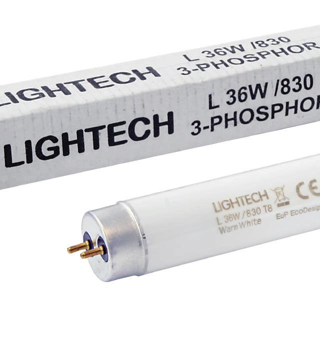 ŹRÓDŁA ŚWIATŁA ŚWIETLÓWKA TRÓJPASMOWA G13 18-20W 1250-3350 lm 3000-4000 K 360 G13 80 20 15000h 7 500 90 A (B) Tradycyjna świetlówka liniowa, fluorescencyjna, o długości 60cm (dla mocy 18W) oraz 120cm