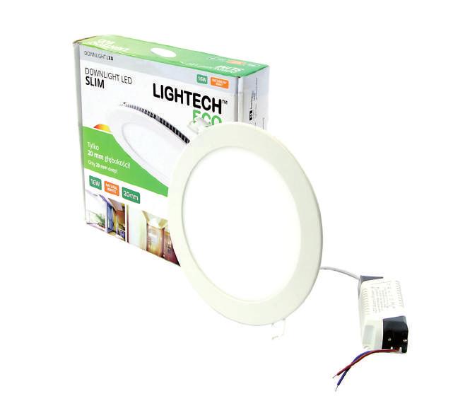 OPRAWY WNĘ TRZOWE LED DOWNLIGHT 3-24W 150-1920 lm 3000-4000 K 160 80 20 30000h 15 000 A (B) Nowoczesne oprawy LED, które charakteryzują się bardzo cienką konstrukcją i zasilaczem wyprowadzonym poza