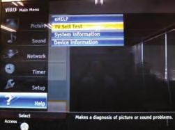 Sposób uruchomienia testu autodiagnozy: Menu LP (Pomoc) TV Self ( autodiagnozy TV) #) Obraz testowy i test dÿwiêku s¹ wytwarzane przez procesor g³ówny na p³ycie g³ównej. TV Self (O) 1.