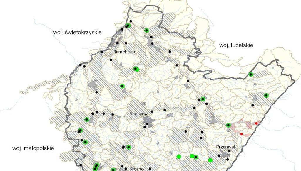 Rys.3. Lokalizacja punktów pomiarowo-kontrolnych monitoringu stanu wód i monitoringu badawczego w jednolitych częściach wód powierzchniowych w 2016 r.