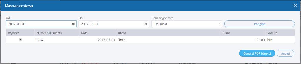 Kliknij Podgląd. Wszystkie utworzone faktury do określonej w poprzednim kroku daty ukażą się na ekranie. Jeżeli nie chcesz, aby któraś z faktur została wysłana, to możesz ją odhaczyć.