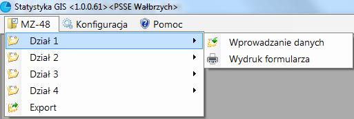 Funkcjonalność programu W pasku głównym programu posiada 3 rozwijalne menu: <MZ-48>, <Konfiguracja>