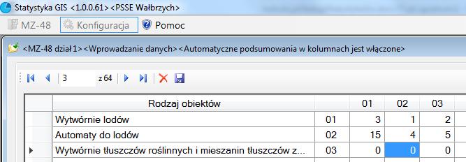 poprzednie dane za pomocą przycisku.