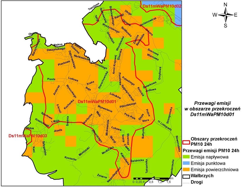 Rysunek 43 Przeważający typ emisji w stężeniach pyłu zawieszonego PM10 o okresie uśredniania wyników 24
