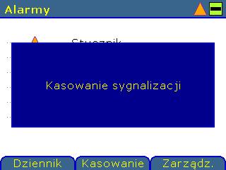 Aby wyświetlić informację zbiorczą o stanie pracy zabezpieczeń należy: w podstawowym oknie Menu przesunąć na wyświetlaczu klawiszami strzałek, kursor na wiersz Alarmy i nacisnąć klawisz OK w oknie