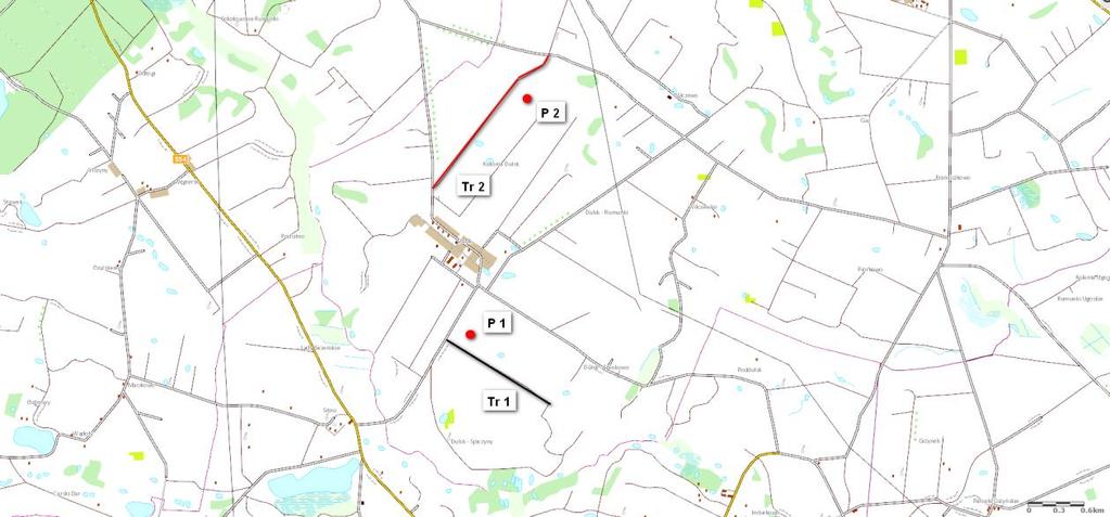 Mapa 2 Lokalizacja transektów i punktów obserwacyjnych. 3. Materiały i metody.