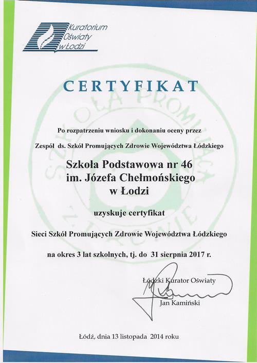 13 listopada 2014 roku podczas Konferencji wręczone zostały wojewódzkie certyfikaty szkół i przedszkoli promujących