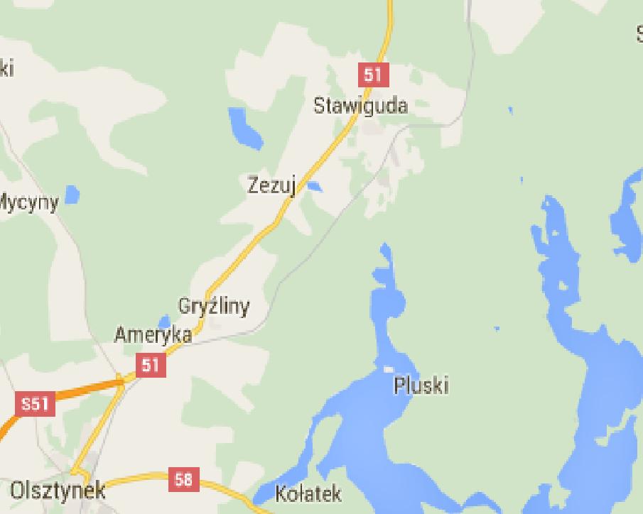 do województwa warmińsko-mazurskiego, powiatu olsztyńskiego w obrębie gmin Olsztyn, Stawiguda i Olsztynek. Mapa 3.1 Olsztyn Olsztynek. Trasa inwestycji Źródło: https://www.google.