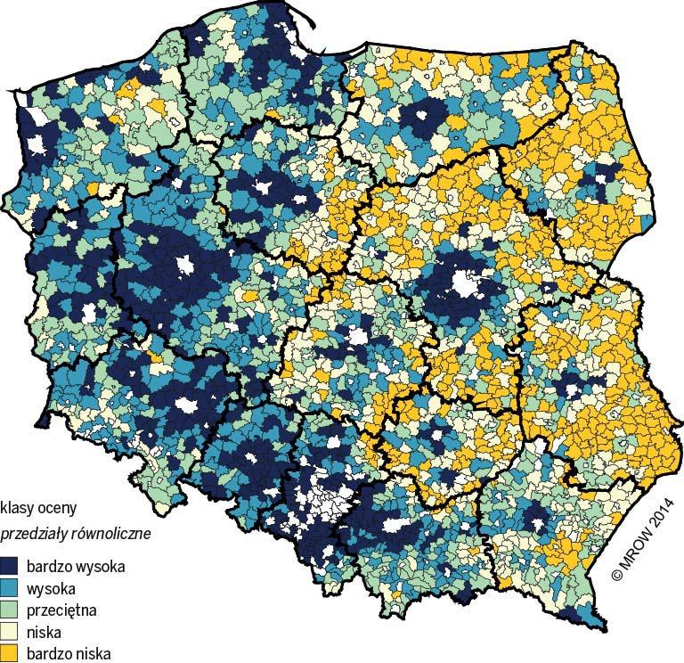 Rysunek 2. Syntetyczna miara poziomu rozwoju społeczno-gospodarczego wg MROW 2014 Źródło: opracowanie własne MROW 2014.