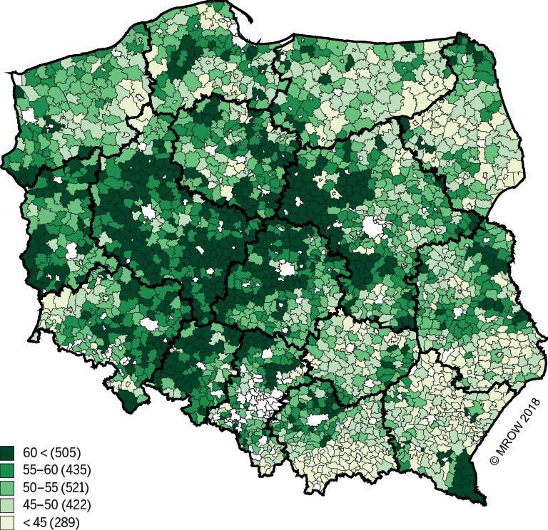 r = 0,922; mediana 2014/2016/2018 = 46,6/54,7/53,6 Rysunek 7.