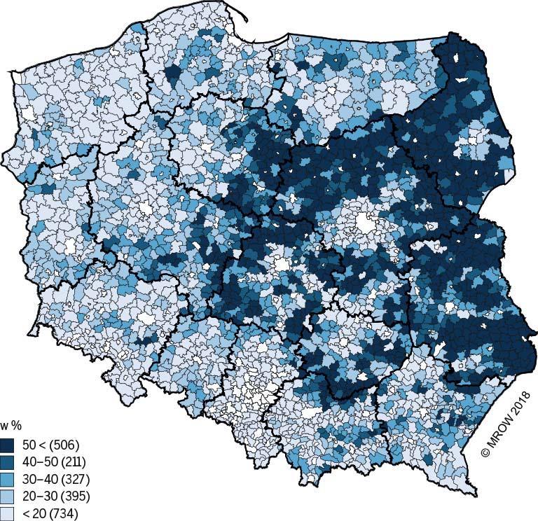 Ewidencji Pojazdów i Kierowców. r = 0,979; mediana 2014/2016/2018 = 35,3/32,2/28,7 Rysunek 8.
