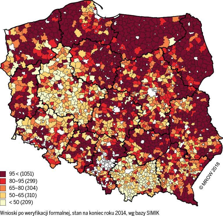 r = 0,966; mediana 2014/2016/2018 = 71,7/88,3/93,4 Rysunek 11.