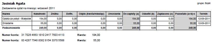 opłaty., pojawi się wydruk Rysunek 5. Wydruk Zestawienie opłat.