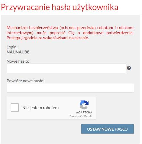 Rysunek 2. Okno nadania hasła do systemu. Możliwe jest odzyskanie zapomnianego/zgubionego hasła. Służy do tego przycisk.