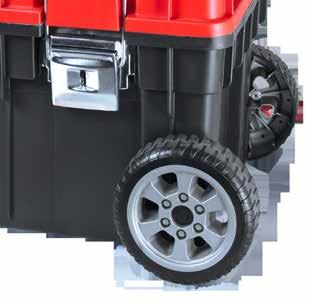 Telescopic handle with ability of adjustment, and plastic wheels protected with rubber layer makes, that carrying the tools will not cause