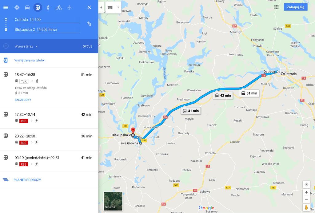 [14/16] Podróże po kraju i świecie za pomocą Po przeanalizowaniu trasy przejazdu możemy się zdecydować na inny środek transportu. Wybieramy pociąg. Zdj. 23.