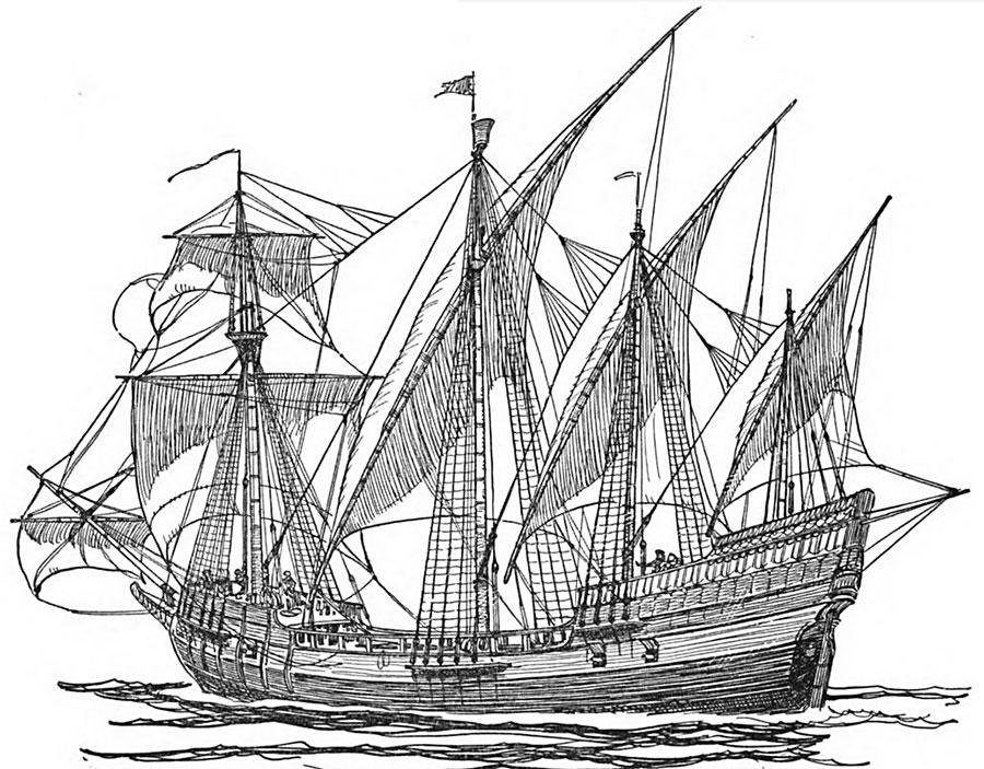 Karawela - ilustracje Rys. 7.1 Karawela typu redonda. XV lub XVI wiek.