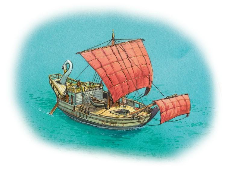 Od przełomu tysiącleci do X wieku. Morze Śródziemne ilustracje Rys. 1.1 Rzymski statek handlowy epoki cesarstwa. Pełnopokładowy.