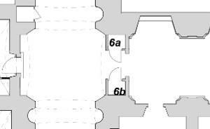 6.12 -POMIESZCZENIE 6a i 6b Rys. Pomieszczenie 6, rzut. Oznaczenia: Rys. Rzut parteru z oznaczoną lokalizacją pomieszczenia. OPIS OGÓLNY Pomieszczenia znajdują się w północnym skrzydle budynku.