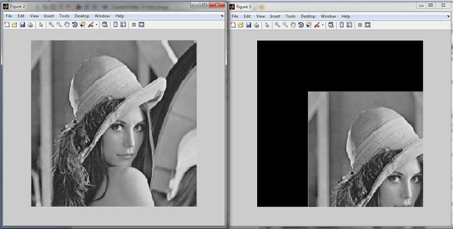Jeżeli chcemy dokonać operacji przesunięcia obrazu, przy tej samej rozdzielczości możemy do tego celu wykorzystać następujący skrypt. [L1]= imread('d:\\med_image\\lena_black.
