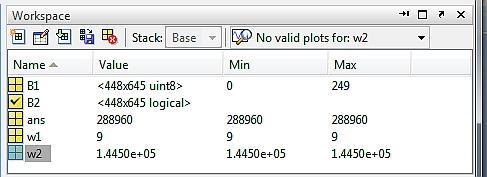 Wyniki otrzymujemy w oknie Workspace: MATLAB Obrazowanie medyczne Rys.7.