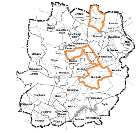 Mapa 2. Obszar rewitalizacji na terenie Gminy Szubin obszar wiejski.