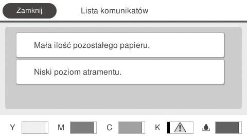 Informacje o paperze rolkowym Wyświetlane są rodzaj papieru i szerokość papieru.
