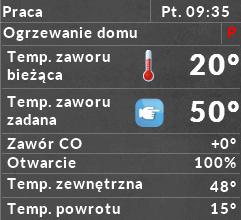 Aktualna temperatura zaworu 6. Zadana temperatura zaworu 7. Typ zaworu oraz zmiana temperatury zadanej 8. Stan zaworu 9. Temperatura zewnętrzna 10. Temperatura powrotu 6.