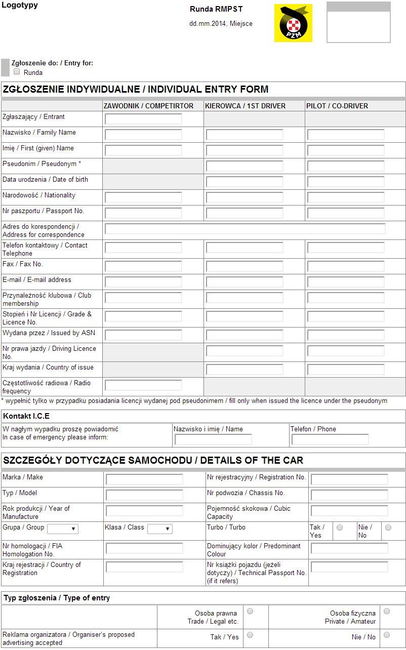 Formularz zgłoszenia