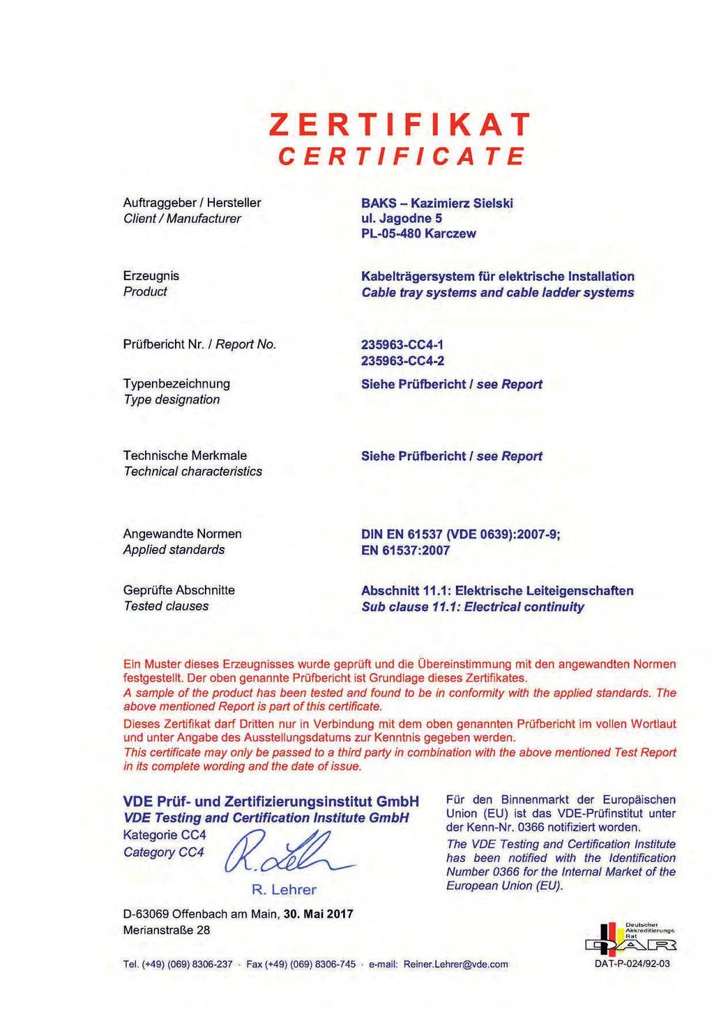 Certyfiktt VDE -
