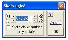 Program automatycznie skaluje ugięcia tak aby zachować czytelność odkształceń, ale opcją Skala ugięć moŝna zmieniać tę skalę.