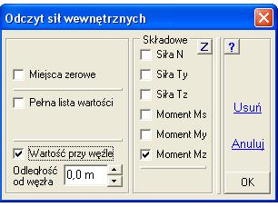 Rozkład sił wewnętrznych moŝna pokazywać w formie Wykresu rzędnych lub w postaci Rozkładu kolorowego.