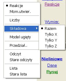 ABC wersja 6.2 48. Menu Reakcje W kaŝdym węźle podpartym program wyznacza reakcje podporowe. Chcąc określić oddziaływanie na układ wsporczy naleŝy wartościom reakcji zmienić znak przeciwny.