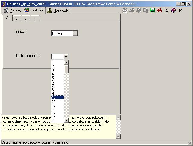 Dla podanych oddziałów (klas) należy podać numer ostatniego ucznia znajdującego się w danym oddziale (Rys. 14).