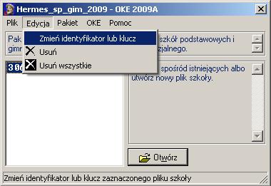 Zmiana klucza dostępu do plików programu Hermes Nowością w aplikacji Hermes 2009 jest możliwość samodzielnego zmieniania klucza dostępu do plików z danymi uczniów.