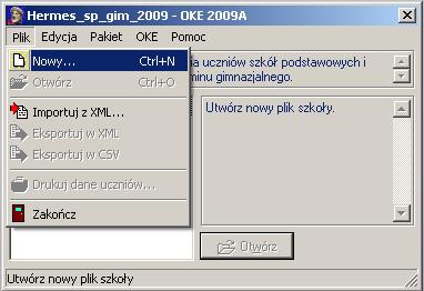 3 Aby wprowadzić dane dla nowej sesji sprawdzianu (egzaminu gimnazjalnego) należy wybrać Plik ->Nowy (Rys. 4). Rys.