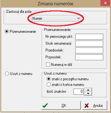- Zmiana kodu punktów ustawienie nowego kodu (wprowadzonego przez użytkownika) dla zaznaczonych punktów.