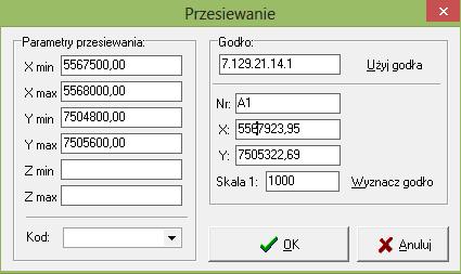 kod punktu (wpisywany w ramce Kod). Dzięki temu można wybrać wszystkie punkty o zadanym kodzie. 5.
