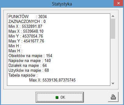 współrzędne), ilości napisów, obiektów na mapie oraz o zakresach mapy.