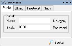 Narzędzie umożliwia: 1. odszukanie punktu o znanym numerze na mapie po wprowadzeniu numeru punktu i skali, w jakiej wyświetlona ma być mapa.