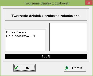 Po zakończeniu kontroli czołówek program informuje o zakończeniu operacji podając ilość utworzonych