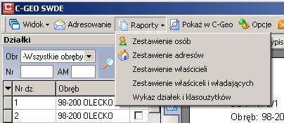 W module mamy możliwość generowania standardowych raportów, co pokazuje poniższy