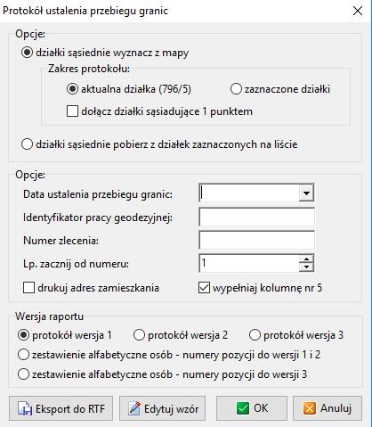 analizy geometrii działek lub